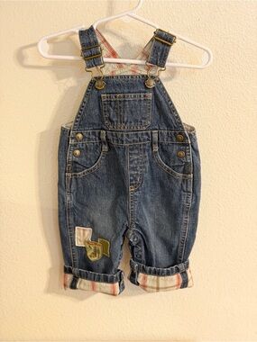 Gymboree 0-3 Blue Denim Baby Overalls with Patch Accents